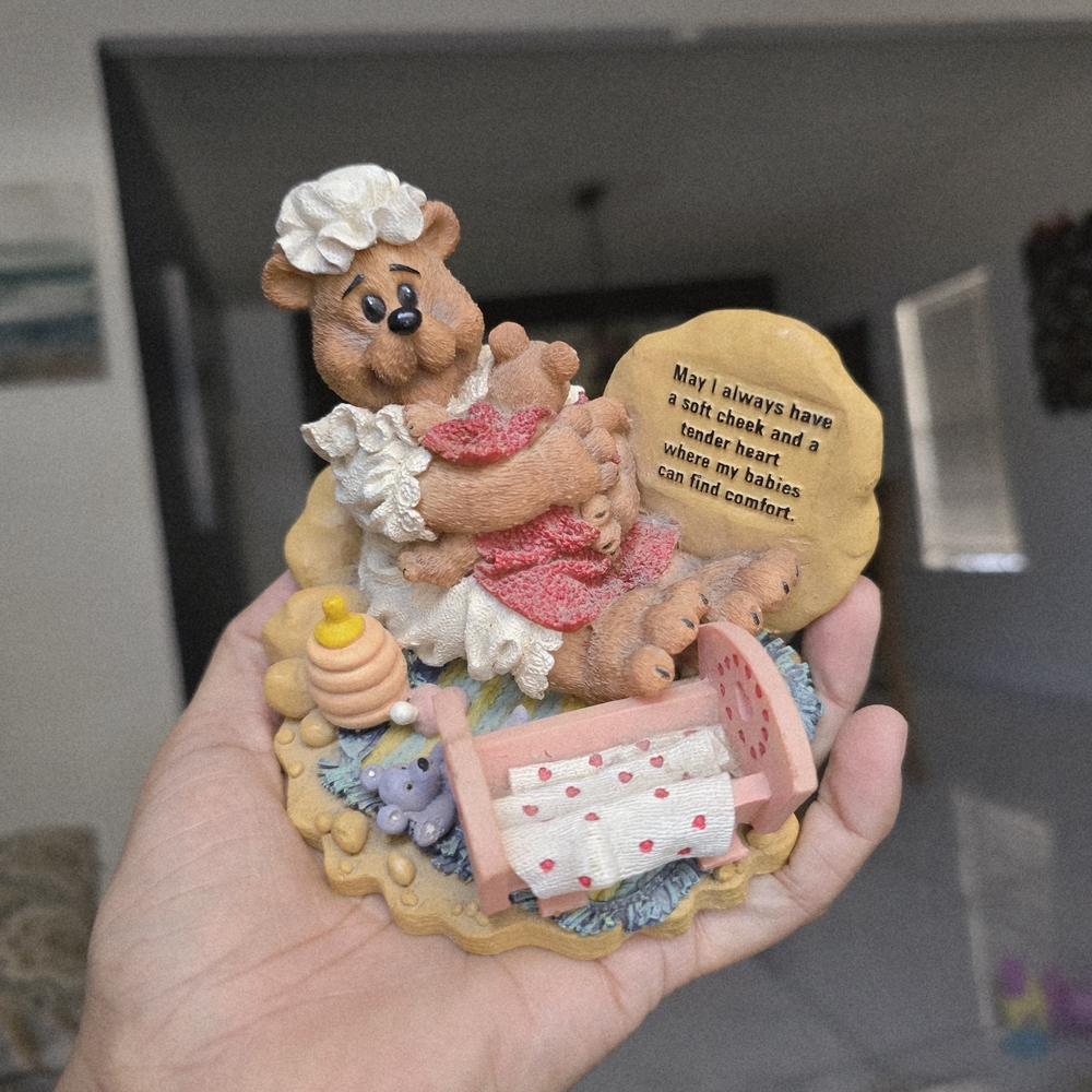 Adorable Bear Figurine with Heart and Cradle
